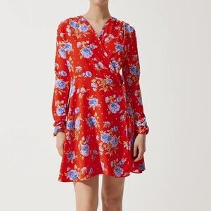 Zara red floral wrap dress long sleeve size small